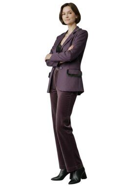 MILLE and UNE Paris Vintage Wool Blend Fur Trim Blazer Jacket Womens US 10 Plum